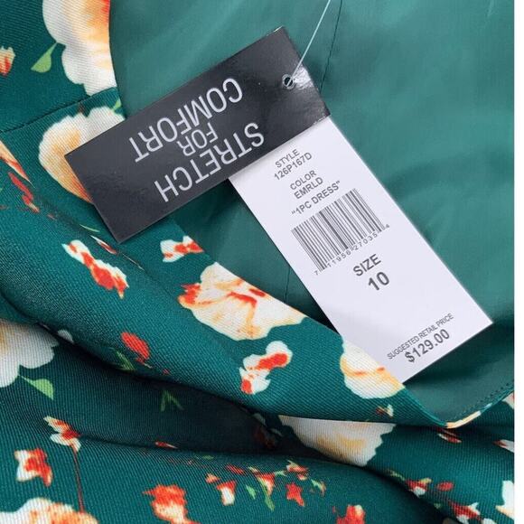 JM Studio By John Meyer Dress Women's 10 Emerald Floral Cap Sleeve Stretch Midi - Picture 7 of 7